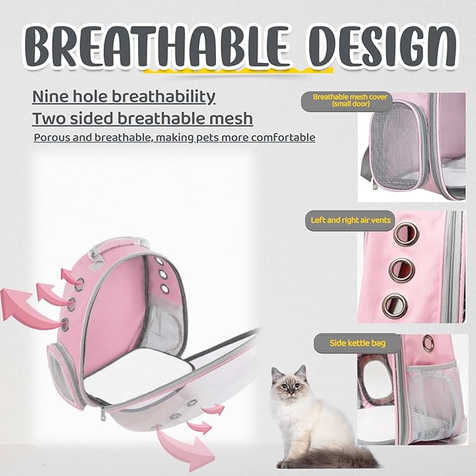 Cat Backpack Bubble, Cats and Dogs Pet Carrier Hard, Suitable for Cats Traveling Cat Bag Carrier, Transparent Outdoor Waterproof Spacecraft Pet Backpack Carrier(Pink)
