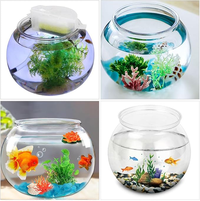 Beavorty Plastic Fish Bowl 0.5 Gallon Clear Spherical Aquarium Tank for Small Fish Goldfish Betta Turtle Desktop Decor Mini Water Garden