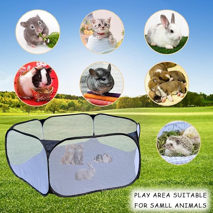 2-Pack Guinea Pig Carrier and Playpen Set - Breathable Pet Playpen Pop Open Outdoor/Indoor Exercise Fence, Portable Small Animal Backpack for Bearded Dragon, Rabbits, Hamster, Chinchillas