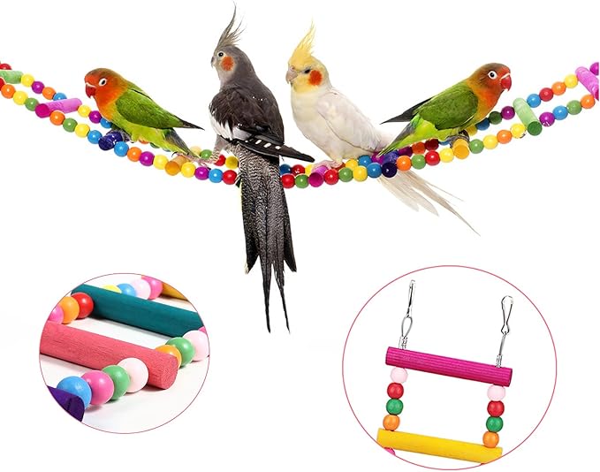 Parrot Ladder Bird Ladder Wooden Toys Swing Chewing 32 Inch Toys Hanging Pet Bird Cage Accessories Toy for Medium Parrots Small Parakeets Cockatiels, Lovebirds, Conures, Macaws, Lovebirds, Finches