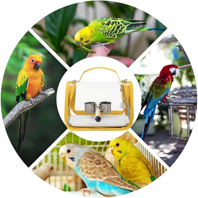 Ventilated Bird Carrier, Travel Backpack with Perch Stand, 36cm Pet Transport Bag with Breathable Mesh Panels, Aviary Carrier with Clear Window Design, Bird Travel Bag for Camping Hiking Trips