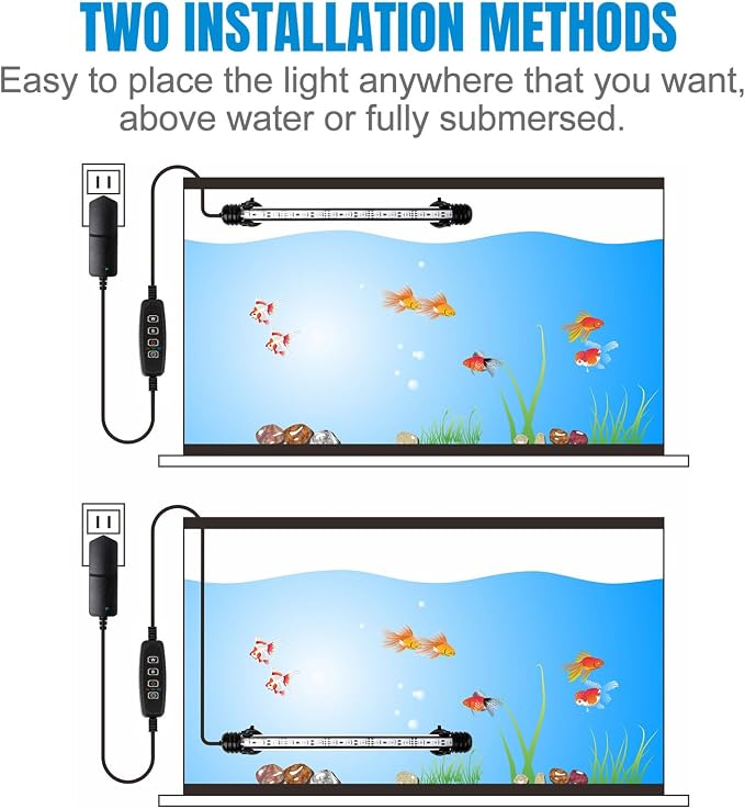 15" White & Blue Submersible LED Aquarium Fish Tank Light with Timer/Dimmable Underwater Fish Tank Aquarium LED Lights Fixture for Saltwater Freshwater Fish, Plant Grow, Coral Reef Decorations