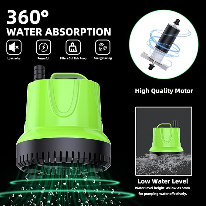 FREESEA Fountain Submersible Water Pump: 160 GPH 12W Small Sump Pump for Outdoor Pond Hydroponic Statuary Waterfall Aquarium Fish Tank