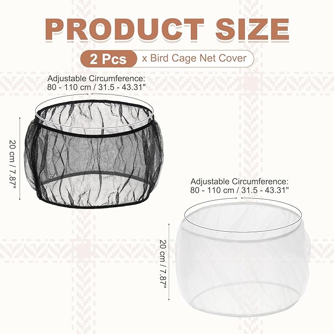 Bird Cage Seed Catcher, Bird Cage Net Cover Seeds Guard, Universal Birdcage Accessories, Black/White, Circumference 31.5"-43.3", Height 7.9" for Parrot Cockatiel Enclosures