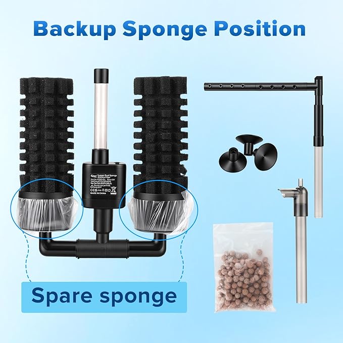 hygger Electric Aquarium Sponge Filter, 3.5W Quiet Fish Tank Filter Pump with 2 Spare Sponge & Bio Media Balls, Adjustable Outlet Venturi & Rain Mode(M for 10-40 Gal Fish Tank)