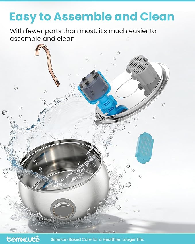 Tomxcute Cat Water Fountain - 4.0L/135oz Gooseneck Copper Stainless Steel Cat Water Fountains for Cats Indoor - Kitty Cat Fountains for Drinking Spout - Comes with 3 Replacement Filters