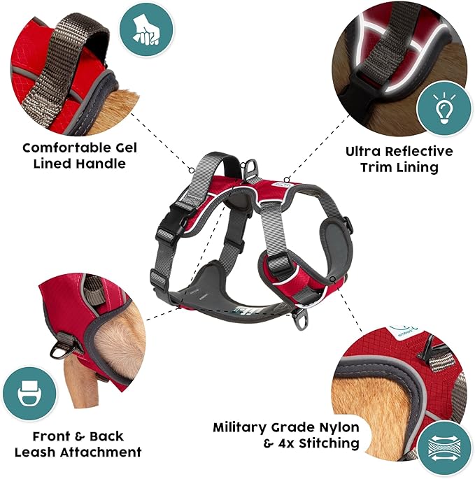Embark Adventure Medium Dog Harness – No-Pull, Reflective Trim, Military-Grade Nylon, Front Clip with Gel-Lined Handle