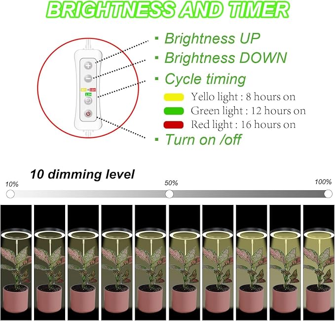 Plant Grow Light,LED Growing Light Full Spectrum for Indoor Plants,Aluminum Black Plant Lights,Height Adjustable, Automatic Timer, 5V Low Safe Voltage