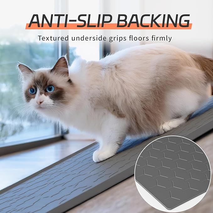 Bulkniu Silicone Cat Litter Mat with Raised Edges, Waterproof/Urineproof, Litter-Collecting Interior Ridges, Soft & Pet-Friendly (24"x16"-Dark Grey)