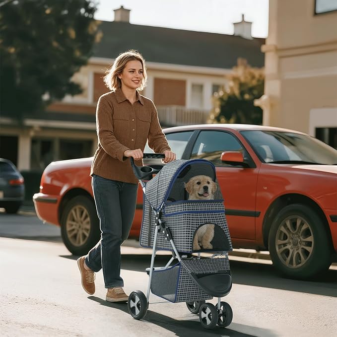Pet Stroller for Small Dogs 10 lbs, Dog Stroller for Medium Dogs 30 lbs, Cat Strollers for 2 Cats, 3 Wheels Foldable Jogger Puppy Stroller with Storage Basket and Cup Holder, Plaid