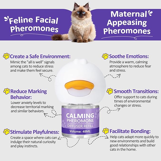 OcePor Cat Calming Diffuser 12 Refill Solutions, 3 Plugs- Cat Pheromones Calming Diffuser Refill, Pheromone Diffuser to Calm Cats, Cat Anxiety Relief