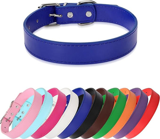Deep Blue Soft Leather Dog Collar for Small,Medium, Large Dog, Comfortable and Adjustable (Wide: 0.55'' for Dog's Neck: 9''~12'', Deep Blue, S)