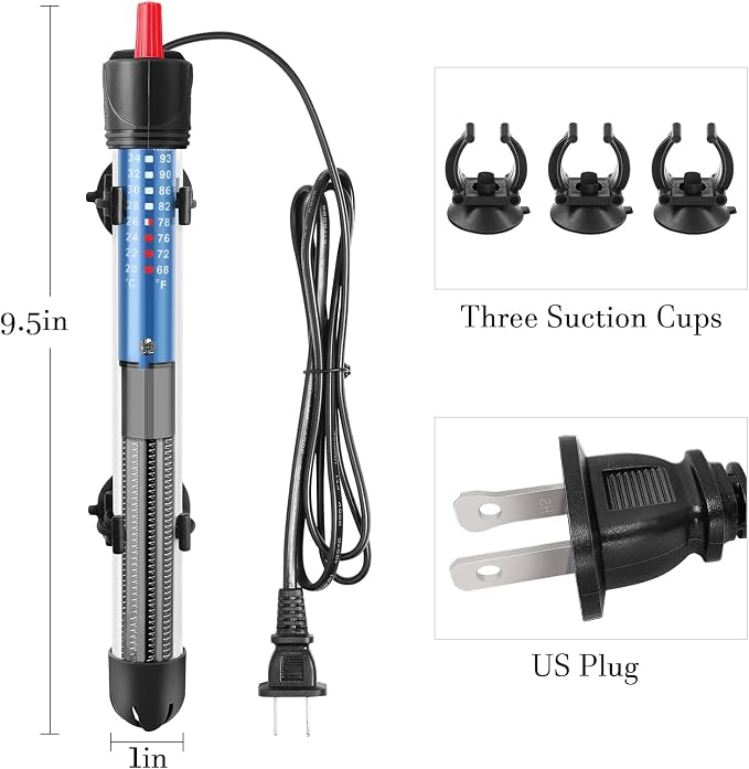 50W 100W 300W Submersible Aquarium Heater, Adjustable Glass Water Heater for 5 – 70 Gallon Fish and Turtle Tank (100W)