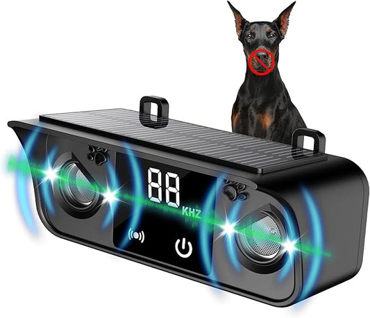 Anti Barking Devices for Dog, Solar Ultrasonic Dog Bark Deterrent Devices,Outdoor Waterproof Bark Deterrent with 50ft Range for Indoor/Outside Use