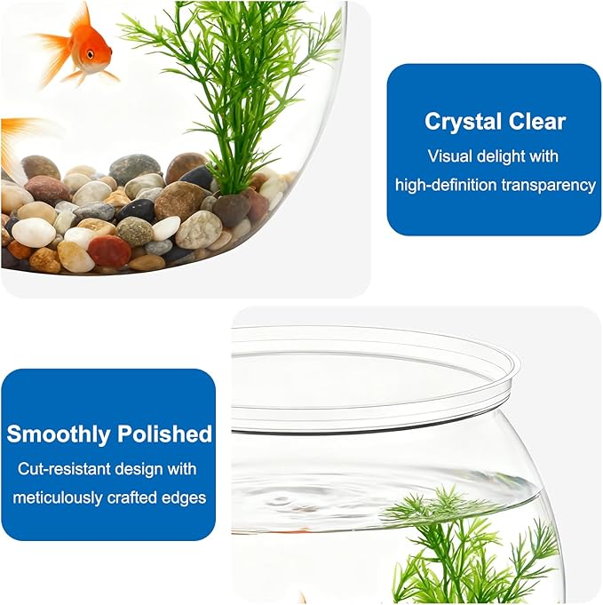 27 oz Mini Plastic Fish Bowl, Decorative Small Fishbowl, Clear Round Small Fishbowl Aquarium, Unbreakable Plastic Betta Fish Tank for Centerpiece Vases, Party Decorations and Home Decor