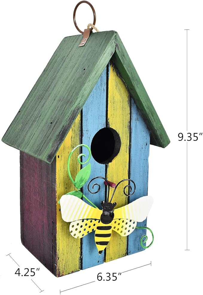 Morning View Bird Houses for Outside Decorative Nest Box Wooden Birdhouse Hanging Spring for Yard Garden Patio Outdoor Small Birds Bluebird Finch Cardinals Wren 9.35 Inch Tall (Light Blue)