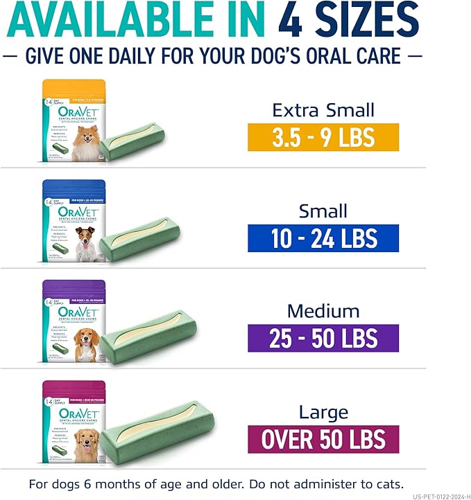 ORAVET Dental Chews for Dogs, Oral Care and Hygiene Chews (Medium Dogs, 25-50 lbs.) Purple Pouch, 30 Count