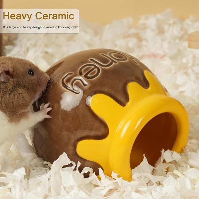Ceramic Hamster Hideout, Honey Shape Hamster House and Habitat, Syrian Hamster Hideout Decor Cool Bed for All Season Gerbil, Mice Guinea Pig