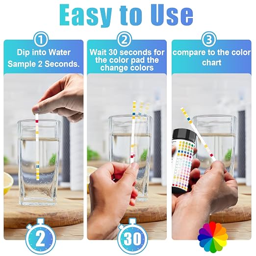100 Strips 16 in 1 Well Water Testing Kits for Drinking Water | Well, Tap and Drinking Water Test Kit, Water Test Strips with Hardness, pH, Lead, Iron, Copper, Chlorine, and More