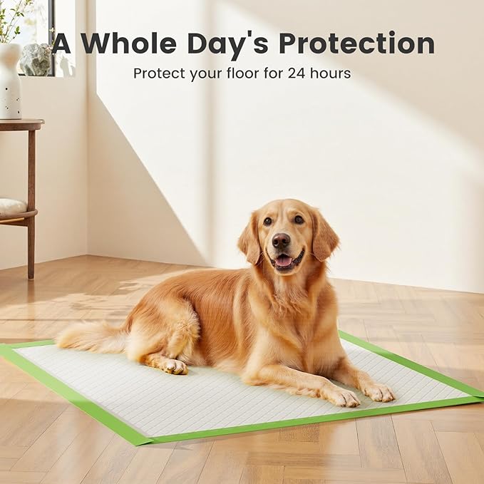 Gardner Pet Dog Pee Pads Extra Large 28"x34", XL Thicker ECO Green Disposable Puppy Training Pads Super Absorbent Full Edge-Wrapping Pad for Dogs, Puppies, Cats, Rabbits (150 Count)