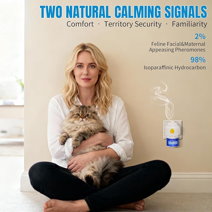 Cat Calming Diffuser Pheromones Effectively Relieve Anxiety Stress Cat Pheromones Calming Diffuser Refill Comfort for Cats Reduce Fighting Spraying Scratching Calm Relaxing