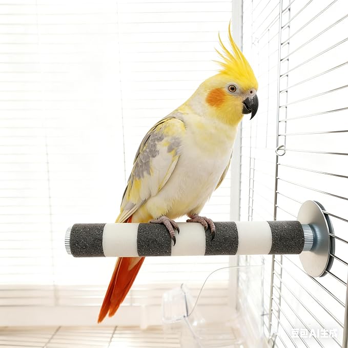 AOTU Bird Perch for Cage, Bird Cage Accessory Natural Sandstone 7.9” x 1” – Durable Beak & Claw Trimming Grinding Stone for Parrot, Conure, Cockatiel, Non-Toxic