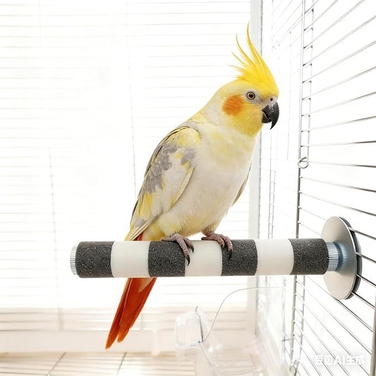 AOTU Bird Perch for Cage, Bird Cage Accessory Natural Sandstone 7.9” x 1” – Durable Beak & Claw Trimming Grinding Stone for Parrot, Conure, Cockatiel, Non-Toxic