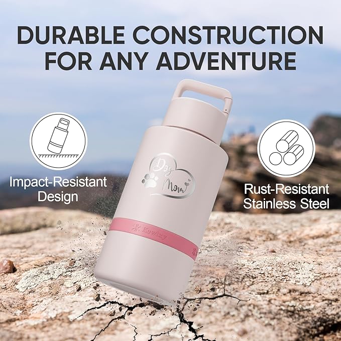 Dog Mom Gift, Insulated Dog Water Bottle with Travel Bowl, Women Christmas, Birthday for DogLover, Portable Water Bottle Dispenser, Accessories for Car, Camping, Outdoor, Detachable (DogMom-PalePink)