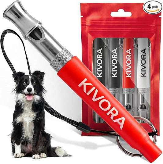 KIVORA 4 Pack Dog Whistle to Stop Barking Neighbors Dog,304 Stainless Steel Adjustable Ultrasonic Silent Dog Training Whistle for Recall & Bark Control,Professional Whistle Suitable for All Dogs