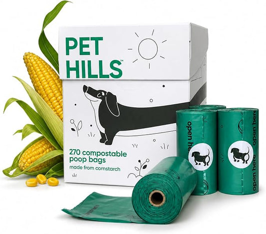 Heavy Duty Compostable Dog Poop Bags – 270 Count, Extra Thick 20 Micron, Leakproof & Unscented, Fits All Dispensers, Plant-Based Cornstarch, TÜV OK Compost HOME Certified