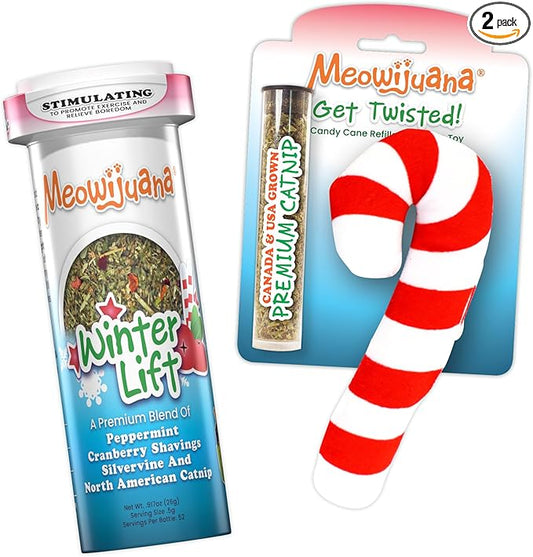 Meowijuana | Get Twisted Bundle | Get Twisted Candy Cane and Winter Lift | Promotes Play and Cat Health | Includes Organic Catnip | Feline and Cat Lover Approved