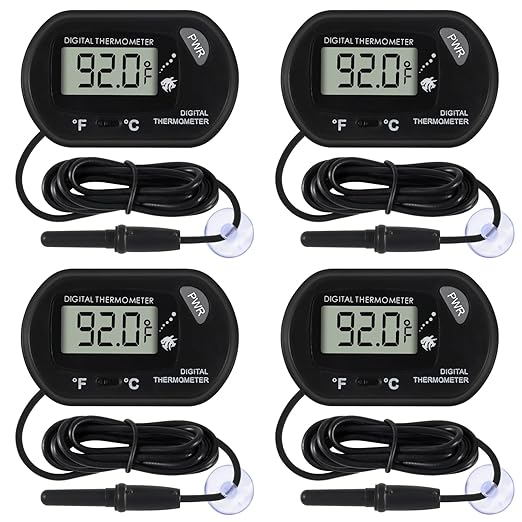 4Pcs Aquarium Thermometer Fish Tank Thermometer Reptile Fahrenheit Terrarium Water Temperature Indicator Test Digital with LCD Display Fahrenheit/Celsius