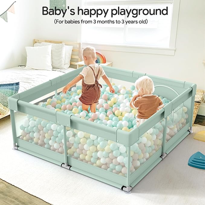 Fodoss Playpen for Babies and Toddlers, Green Playpen for Apartment, Kids Play Pen, Extra Large Baby Play Pen, Big Playard for Infants