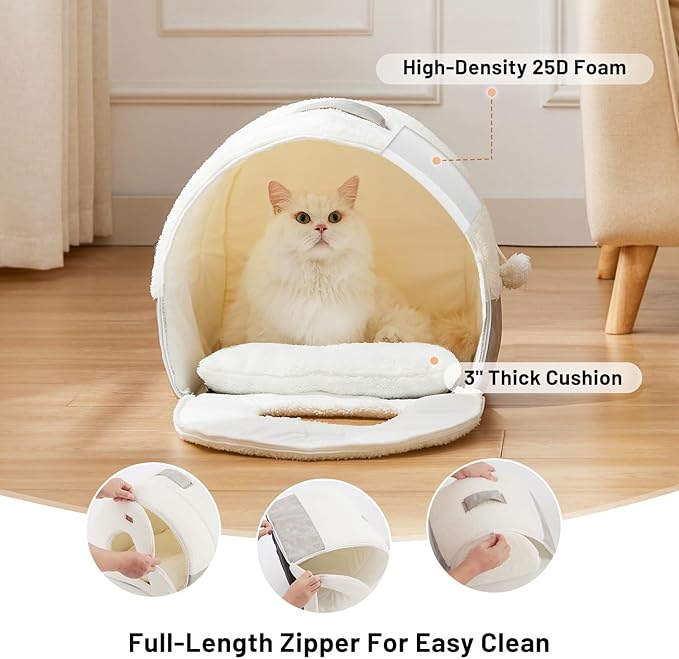 ZOMISIA Cat Bed Cave for Indoor Cats - 2 in 1 Cat Cave for Kittens and Small Pets with Removable Washable Cushioned Pillow, Enclosed Cat Bed Cozy Cat Hideout with Non-Slip Bottom, 15 Inches