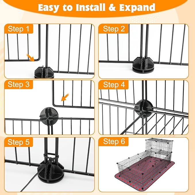 FHTONGE Extra Large Guinea Pig Cage Loft with 2 Waterproof Bedding, DIY Expandable Guinea Pig Playpen with Mat, Modular Small Animal Playpen with Mat for Rat Hamster Chinchilla Bunny (24x C&C Panels)
