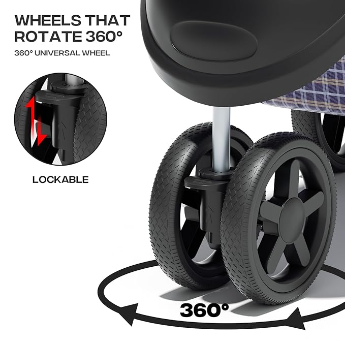 Pet Stroller for Small Dogs 10 lbs, Dog Stroller for Medium Dogs 30 lbs, Cat Strollers for 2 Cats, 3 Wheels Foldable Jogger Puppy Stroller with Storage Basket and Cup Holder, Plaid