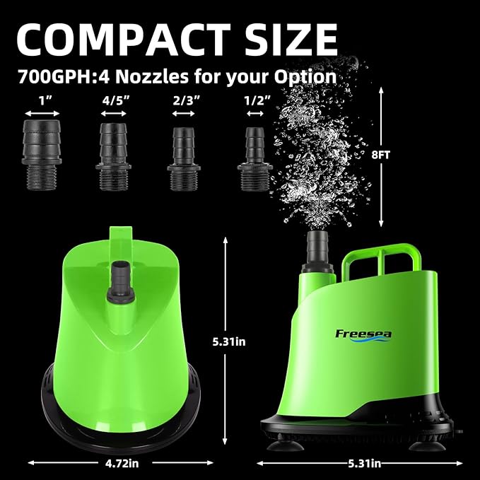 FREESEA Submersible Water Pump For Fountain: 700 GPH 40W Adjustable Small Sump Pump For Aquarium Pond Hydroponic
