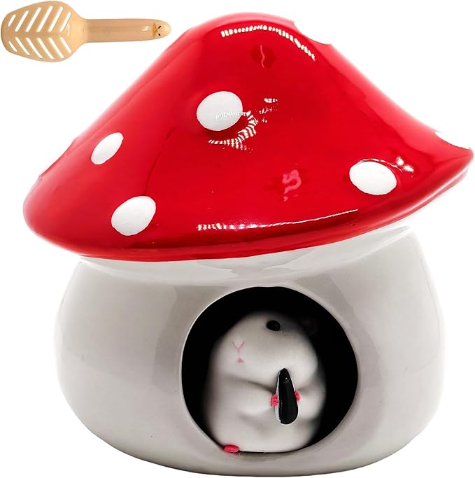 M2cbridge Ceramic Hamster House and Habitats Mushroom Gerbils Lemmings Small Pet (Red)