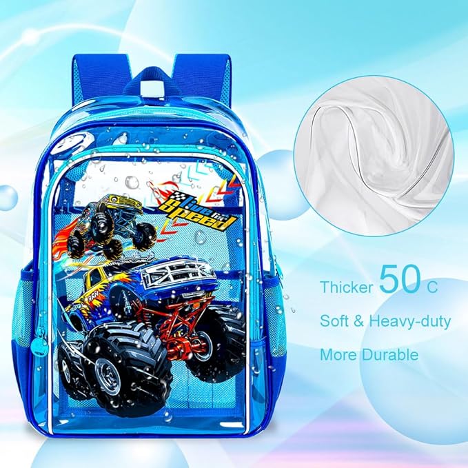 KLFVB 3PCS Clear Backpack for Girls and Boys, Kids See Through Backpacks Stadium Approved, Transparent Bookbag for Elementary
