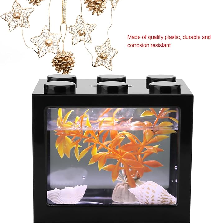 Zerodis Small Fish, Acrylic Mini Fish Desktop Mini Aquarium Bowl for Goldfish Aquarium Starter Kits with USB LED Light Office Tea Table Decor