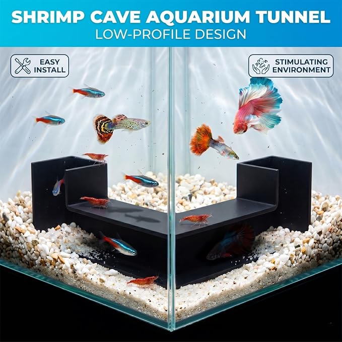 Aquarium Underground Tunnel 5", Dual-Entrance Fish Tank Cave & Aquarium Cave with Clear Viewing Window, ABS Shrimp Hideout, Substrate Buried Decor for Betta, Loaches, Corydoras, Black