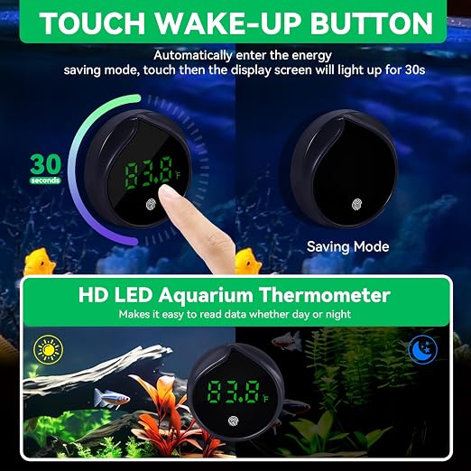 Removable Aquarium Water Thermometer with Touch Screen Digital Fish Tank Thermometer LED Display ±1℉/0.5℃, Fish Tank Accessories for Betta, Axolotl, Shrimp, Turtle, Reptile and Aquatic (Dark Blue)