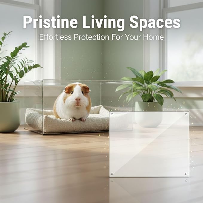12 Pcs Clear Plastic Cage Guard Panels, 10 x 8.2 in Pet Habitat Siding, Splatter Anti-Splash Fence Dividers with 100 Zip Ties for Rabbit Cages, Guinea Pig Enclosures, Small Animal Protection