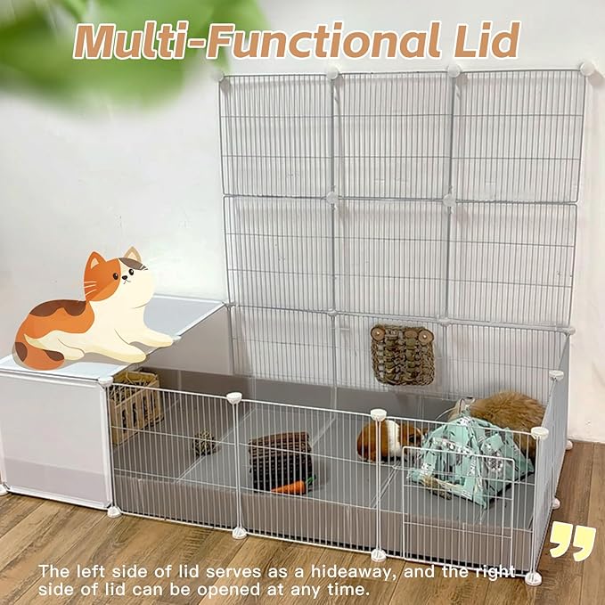 Guinea Pig Cages with Lid & Corrugated Liner 10ft CNC Small Animal Playpen Indoor Rabbit Bunny Cage Large Critter Loft Habitat Hedgehog Pet Hutch 55x28x14inch
