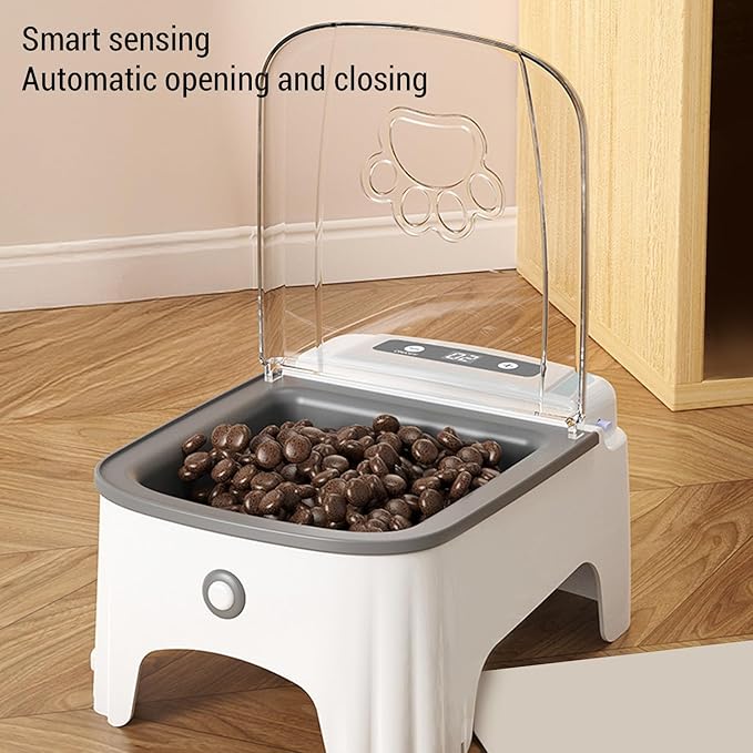 Automatic Cat Feeder with Timing Large Capacity, Automatic Feeder Wet Food with Non Tipping Base, Pet Dispenser Suitable for Cats Dogs Household Daily Feeding (Grey)