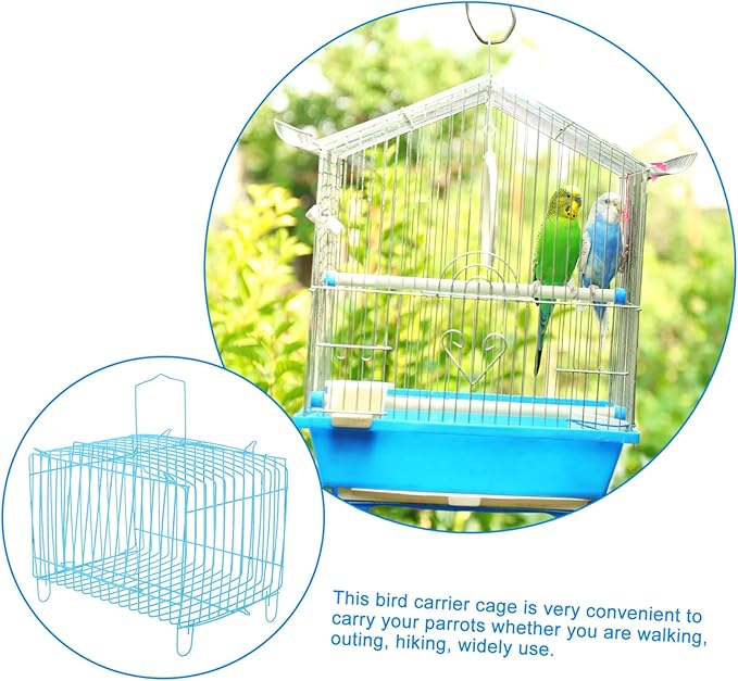 Milisten Portable Bird Carrier Travel Cage Lightweight Handheld Wire Cage for Small Birds Parrots Conures Cockatiels Breathable Design Outdoor Use 7.00X5.31X5.11 Inch