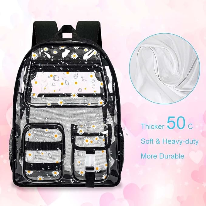 CCJPX 3Pcs Clear Backpack for Girls, School Transparent Bookbag, Heavy Duty See Through Backpacks for Teens Elementary