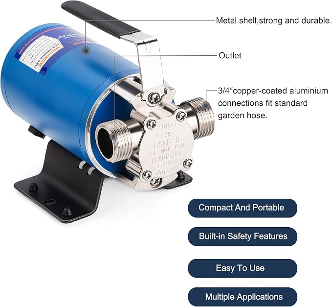 TecHome 12V Water Transfer Pump Water Pump Portable Electric Utility Pump. | 1/10HP 330GPH，with ON/OFF Switch and Suction Hose Kit.