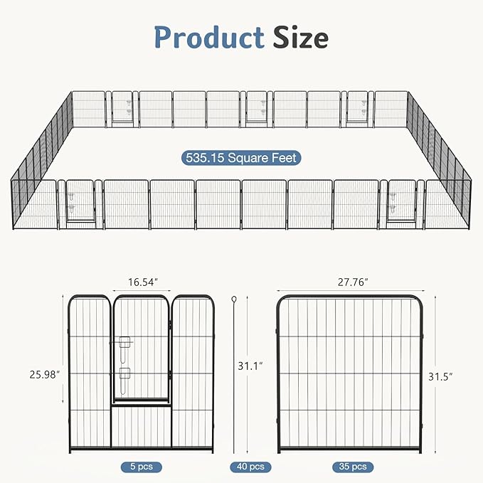 DUMOS Dog Playpen Indoor, Metal 32 Inch 40 Panels Foldable Pet Fence with Door, Outdoor Small Medium Large Dog Puppy Portable Exercise Play Pen for RV Camping, Trips, Play Yard