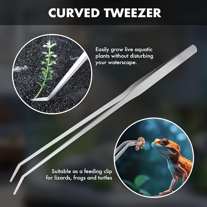5PCS Small Fish Tank Cleaner Kit: 3-in-1 Algae Scraper with Blade & Sponge Brushes, Curved Aquarium Tweezers & 2" Magnetic Glass Cleaner for Nano Tanks up to 30cm/12 (10 Gallon & Under)